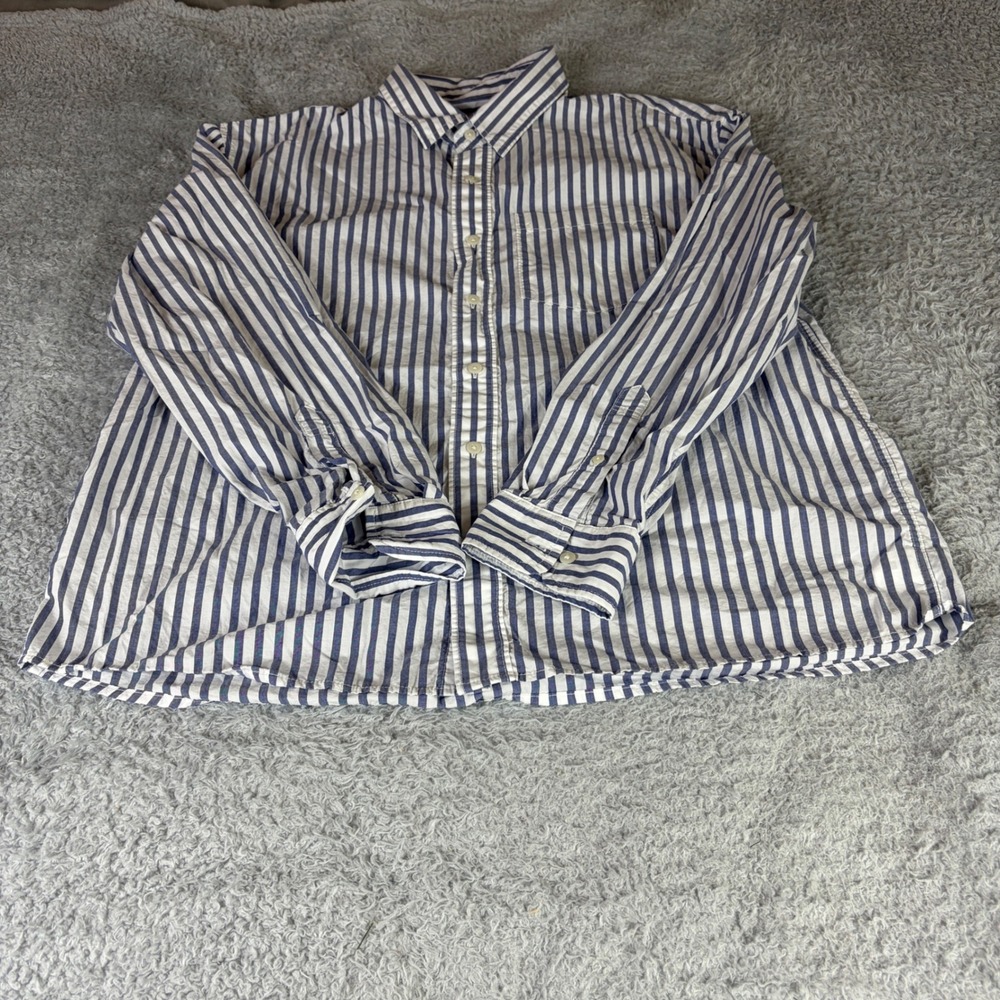 American Eagle Relaxed Fit Blue White Striped Button Down Shirt Mens Large